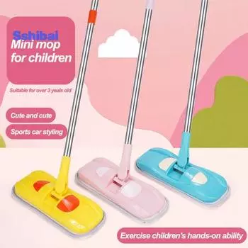 Мини-швабра, маленькая швабра для детей, уборка дома, игрушка для чистки ролевых игр, маленькая швабра с длинной ручкой и впитывающей губкой, обучающая ролевая игрушка жёлтый