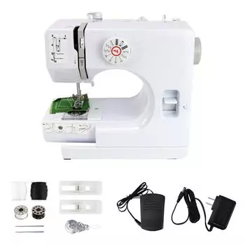 Мини-швейная машина, электрическая портативная швейная машина для начинающих, двухскоростная 12-строчная машина с ножной педалью и швейным набором