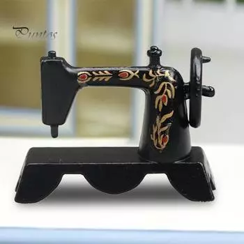 Мини-швейная машина с высоким уменьшением, реалистичный сплав, мини-мебель, кукольный домик, миниатюры, декор, аксессуары для развлечений чёрный