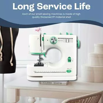 Мини швейная машинка, электрическая портативная швейная машинка, регулируемая скорость шитья, 12 стежков, две скорости, с педалью и швейным набором зелёный