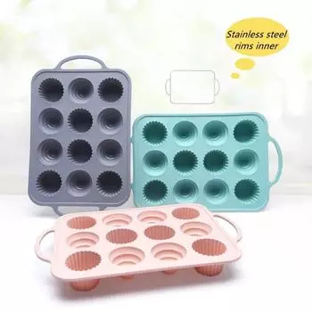 Мини-силиконовая форма для торта с 12 отверстиями, встроенное кольцо из нержавеющей стали, форма для выпечки печенья с помадкой, антипригарные силиконовые формы для торта, инструменты для выпечки