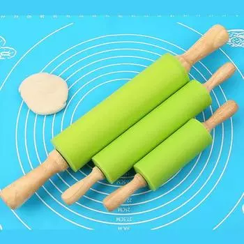 Мини силиконовая скалка аксессуары для выпечки вращающиеся антипригарные кухонные ролики деревянная скалка для теста кондитерские инструменты синий