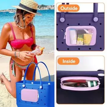 Мини-силиконовая сумка для сумки Bogg, водонепроницаемая застежка-молния, портативная однотонная пляжная сумка, косметичка, держатель для телефона, вставной кошелек, кошелек фиолетовый