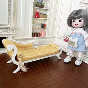 Мини-скамейка-кресло для отдыха своими руками для кукольного домика 1/12, деревянный диван коричневый