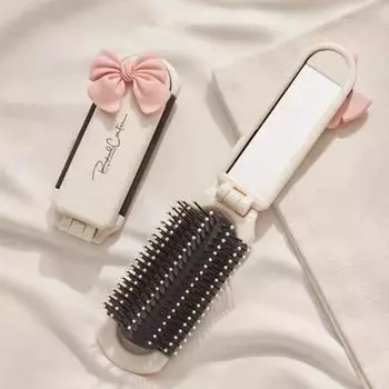 Мини-складная щетка для волос с зеркалом для женщин и девочек, компактная карманная расческа, нежная массажная щетка A