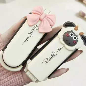 Мини-складная щетка для волос с зеркалом для женщин и девочек, компактная карманная расческа, нежная массажная щетка для влажной уборки A