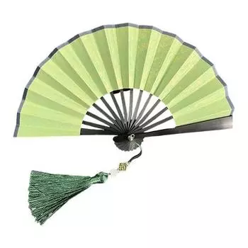 Мини складной веер с кисточками, легкий ручной веер в китайском стиле из бумаги, портативный летний охлаждающий вентилятор, украшение для костюма на вечеринку, аксессуары 20cm светло-зеленый