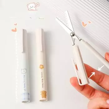 Мини-складные ножницы, простые канцелярские ножницы с милым мультяшным медведем и кроликом, милые маленькие портативные ножницы в стиле ручки 14*1.5cm