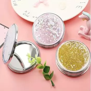 Мини складные зеркала для макияжа карманное зеркало для девочек и женщин двухстороннее сверкающее зеркало для макияжа косметические аксессуары розовый