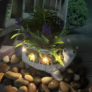 Мини-скульптура черепахи на солнечной батарее с подсветкой, водонепроницаемая, устойчивая к ультрафиолетовому излучению, черепаха, цветок, украшение для двора A