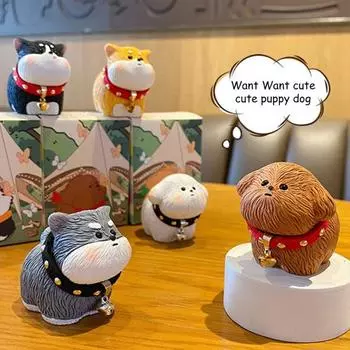 Мини-скульптура щенка, мультяшная собака из смолы, украшение для стола, миниатюрная фигурка щенка для домашнего офиса, книжной полки, украшения гостиной чёрный