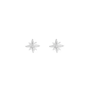 Mini Small Eight Awn Star Stud Earrings Sterling Silver 999 Fancy Accessible Luxury Earrings Female Zircon Design Ear-Caring Earrings Little Star [screw type]]