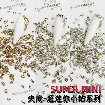 Mini Small Pointed Bottom Plated Bottom Special-Shaped White K9 Mixed Super Flash Manicure Horse Eye Drill Nail Ornament 100 pcs