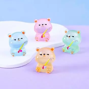 Мини-смола, светящаяся фигурка медведя-рыбалки, микро-пейзаж, приборная панель автомобиля, украшения для дома зелёный