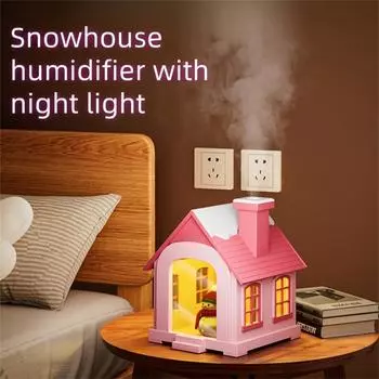 Mini Snow House Humidifier Cute Desk Humidifier with Warm Light Ultra Quiet 2 Modes Mini Cool Mist Maker for Bedroom Diffuser розовый