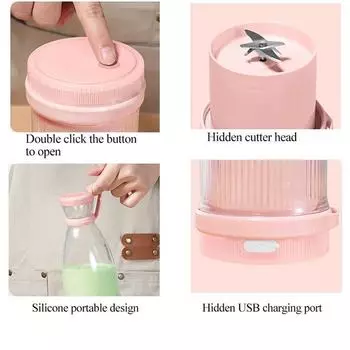 Мини-соковыжималка для быстрого приготовления сока Миксер для свежих фруктов Бутылка для смузи Ручной блендер с 6 лезвиями, перезаряжаемый через USB Многофункциональный блендер для фруктов 420ML розовый