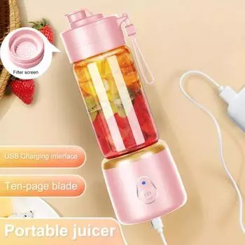 Мини-соковыжималка для фруктов с лезвиями из нержавеющей стали, большой емкости, без BPA, перезаряжаемый, легко моющийся, беспроводной блендер, электрический миксер A розовый