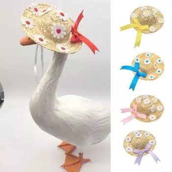 Мини-соломенные шляпы Миниатюрная соломенная шляпа ручной работы Вязаная ковбойская шляпа Кукольный домик Аксессуары для кукол Поделки Крыльцо Гусь 12cm розовый