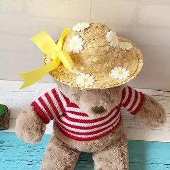 Мини-соломенные шляпы Миниатюрная соломенная шляпа ручной работы Вязаная ковбойская шляпа Кукольный домик Аксессуары для кукол Поделки Крыльцо Гусь 12cm красный