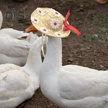 Мини-соломенные шляпы Миниатюрная соломенная шляпа ручной работы Вязаная ковбойская шляпа Кукольный домик Аксессуары для кукол Поделки Крыльцо Гусь 12cm жёлтый