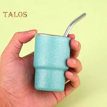 Мини-стакан для шотов с крышкой, герметичная термостойкая нержавеющая сталь, изолированная соломенная чашка для воды, кофейная кружка серебряный