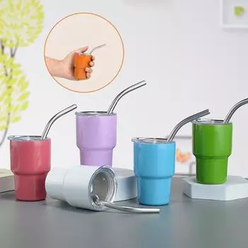 Мини-стакан на 3 унции, вакуумный стакан для вина, виски, изолированная чашка, кофейная чашка из нержавеющей стали с соломинкой, подарочная чашка для шампанского для вечеринки серебряный