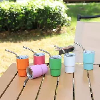 Мини-стакан на 3 унции, вакуумный стакан для вина, виски, изолированная чашка, кофейная чашка из нержавеющей стали с соломинкой, подарочная чашка для шампанского для вечеринки серебряный