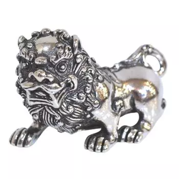 Мини-статуэтка льва из стерлингового серебра, товары фен-шуй, талисман на удачу, входной живой объект, украшение интерьера по фен-шуй [SEVEN EBISU] серебряный