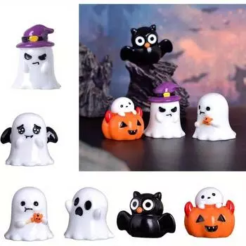 Мини-статуэтка на Хэллоуин, шляпа ведьмы, привидения, летучие мыши, милые фигурки тыкв, светящаяся фигурка на Хэллоуин для украшения домашнего офиса