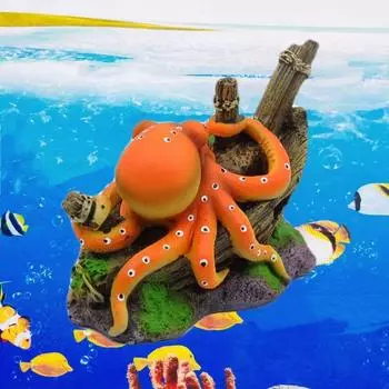 Мини-статуэтка с украшениями в виде осьминога, миниатюрная статуэтка из смолы, искусственная раковина, лодка, аквариум с осьминогом Octopus