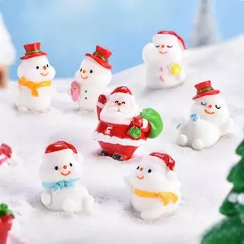 Мини-статуэтка Санта-Клауса из смолы, снеговика, микромодель ландшафта, миниатюрная садовая статуэтка, украшения для дома на год