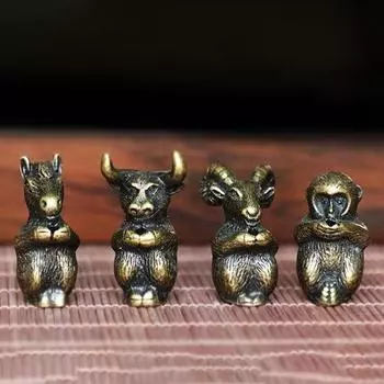 Мини-статуэтки зодиака, старинные китайские скульптуры животных зодиака фэн-шуй, микроландшафтный орнамент, сплав, чай, домашнее животное, украшение стола
