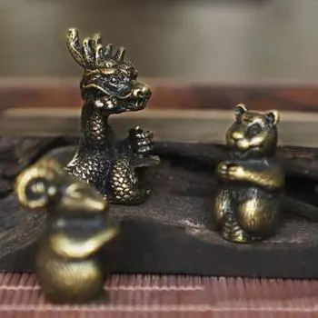 Мини-статуэтки зодиака, старинные китайские скульптуры животных зодиака фэн-шуй, микроландшафтный орнамент, сплав чая