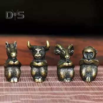 Мини-статуэтки зодиака, старинные китайские скульптуры животных зодиака фэн-шуй, микроландшафтный орнамент, сплав, чай, домашнее животное, украшение стола B