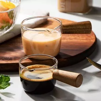 Мини-стеклянная чашка для молока, вкусовая тарелка, термостойкая многофункциональная кофейная мини-чашка для молока, стеклянная тарелка для соуса, тарелка для уксуса, подливка с ручкой 50ml