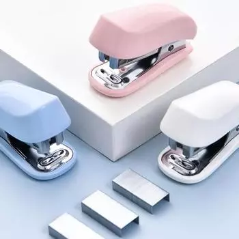 Мини-степлер со скобами, маленький милый степлер для студентов, подарок, школьные канцелярские товары розовый
