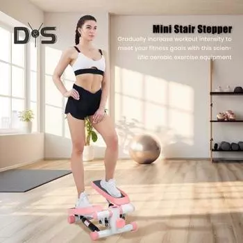 Мини-степпер с эспандером и ЖК-дисплеем для тренировок всего тела, домашний степпер-тренажер с многофункциональной педалью розовый
