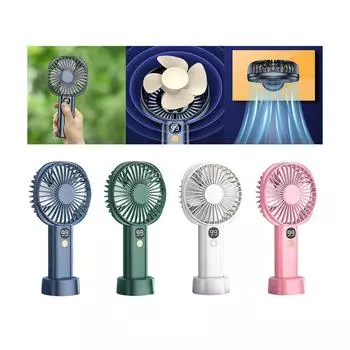 Mini Strong Wind Handheld Fan Digital Display Mini Desktop Air Cooler Fan USB Rechargeable 5 Speed Durable синий