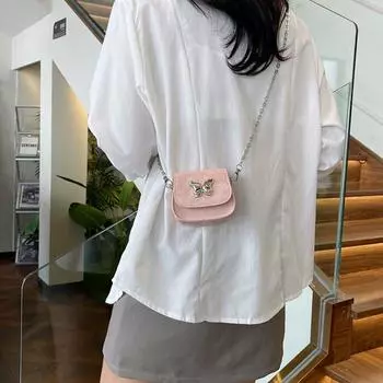 Мини-сумка-бабочка с цепочкой, маленькая женская сумка через плечо 2024 года, сумка-помада с цепочкой чёрный