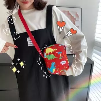 Мини-сумка через плечо для детей с милым рисунком динозавра, сумка через плечо, кошелек, держатель для карт, чехол для хранения телефона чёрный