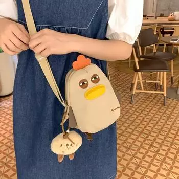 Мини-сумка через плечо для студентов с рисунком курицы из мультфильма Сумка-переходник Маленькая квадратная сумка чёрный
