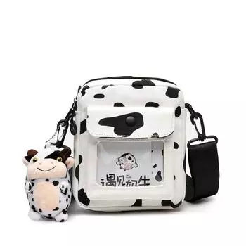 Мини-сумка через плечо для женщин Kawaii Cute Cow Canvas Женская студенческая маленькая сумка-мессенджер модная сумка для телефона кошельки