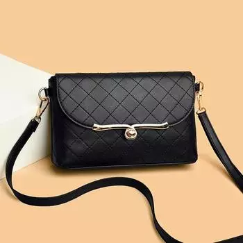 Мини-сумка через плечо для женщин, маленькая сумка через плечо, сумка-слинг из искусственной кожи, модная сумка с ромбом чёрный