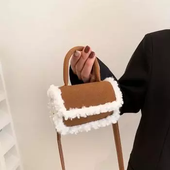 Мини-сумка через плечо из овечьей шерсти, модная корейская сумка из искусственной замши, портативная маленькая квадратная сумка, осень-зима, женская новая фактурная сумка Mini(Max Length<20cm)