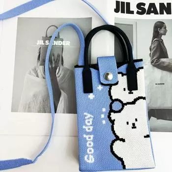 Мини-сумка через плечо Милая мультяшная сумка для мобильного телефона Студенческая сумка-мессенджер Вязаная сумочка Держатель для ключей Карман для помады