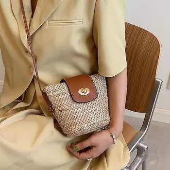 Мини-сумка через плечо в плетеном стиле, плетеные сумки в стиле бохо для женщин, модная сумка через плечо для детей L