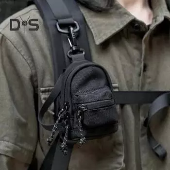 Мини-сумка для ключей на шею из водонепроницаемой ткани Оксфорд, кошелек на молнии, портмоне, небольшой рюкзак, брелок для ключей, наушников, безделушек, чехол для хранения чёрный