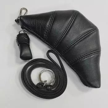 Мини-сумка для круассанов и пельменей из натуральной кожи - кошелек для монет и бумажник с удостоверением личности и держателем ключей 21*2.5*9 cm песочный