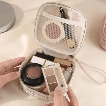 Мини-сумка для макияжа, портативный браслет, большой емкости, многофункциональный, для женщин и девочек, дорожная губная помада, гигиеническая салфетка, косметичка, органайзер, чехол розовый