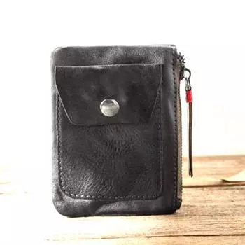 Мини-сумка для мелочи из воловьей кожи первого слоя в стиле ретро, женская, отполированная вручную, ультратонкая кожаная сумка для карточек на молнии, обложка для водительских прав для мужчин